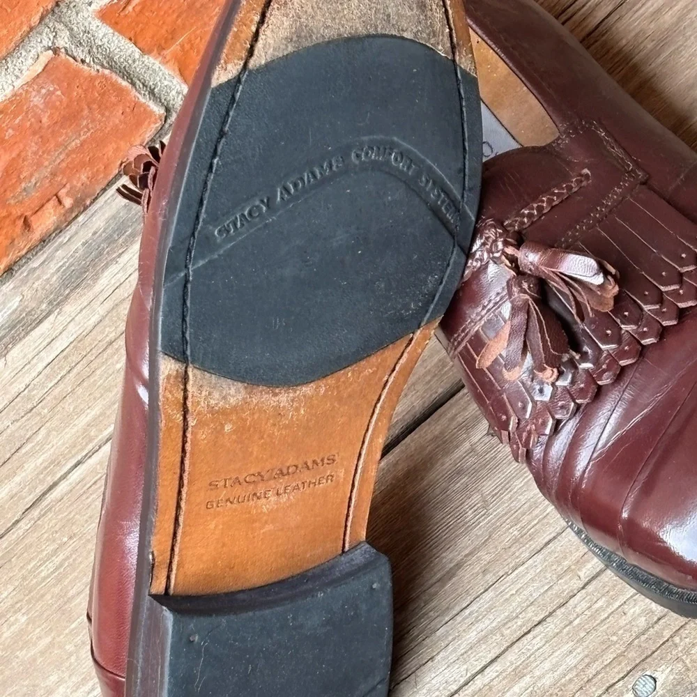 Stacy Adams Mens Comfort System Leather Tassel Brown Loafers 9.5M